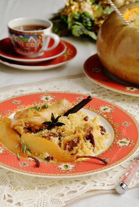 Томленная курица с карамелизированными грушами и кус- кус с сухофруктами в тыкве: wowcook — ЖЖ