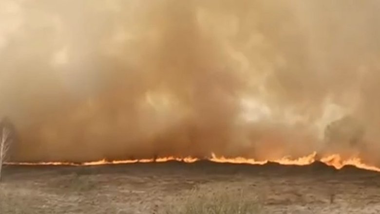 Огонь до горизонта: Жители Новокузнецка опубликовали видео крупного пожара на поле